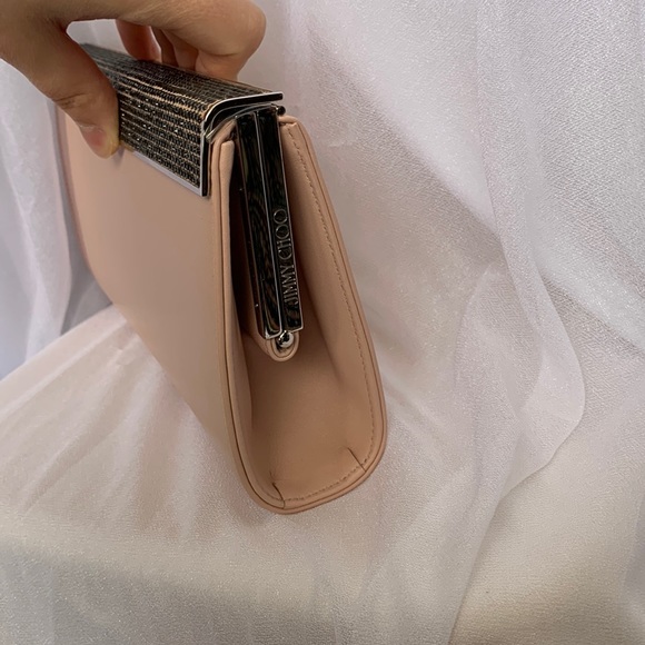 Brand New Jimmy Choo Cayla Clutch Powder Pink/Black Crystal - Picture 2 of 7